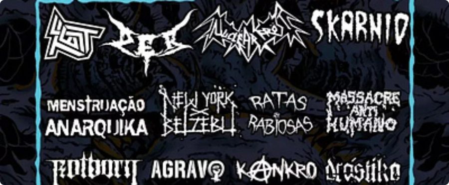 Cartaz de festival com Test, Skarnio e outras bandas