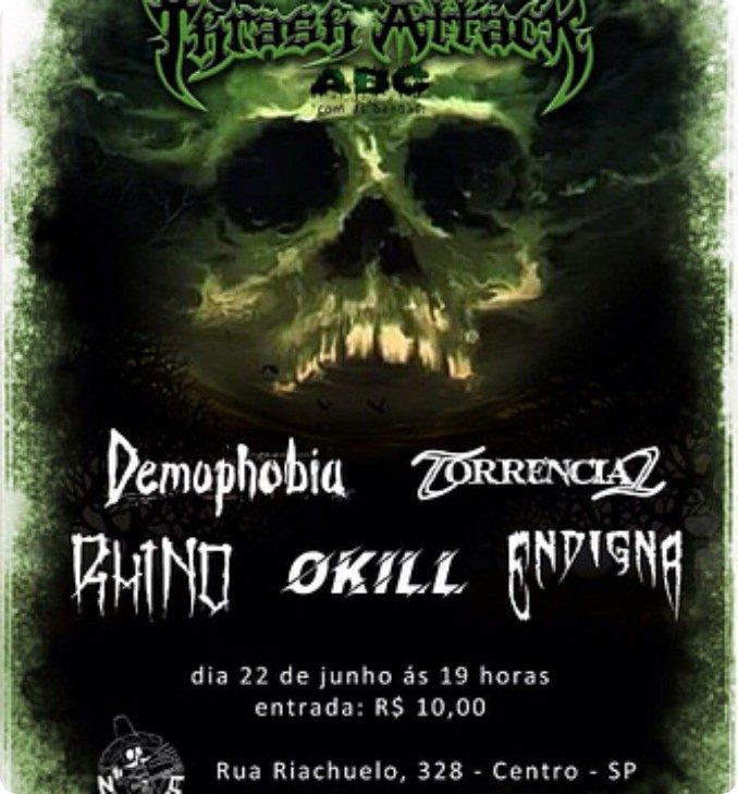 Cartaz Thrash Attack ABC com Demophobia, Torrencial, Rhino, Okill e Endigna